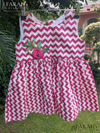 Pink Chevron Twirl Frock with Embroidered Floral Motif