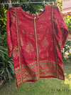 Crimson Gold-Printed Kurti with Vintage Floral Trousers (2-Piece Set)