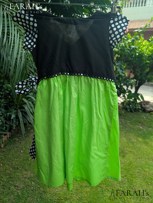 Handcrafted Cross-Over Angrakha Cotton Frock with Mirror-Lace