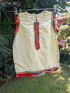 Ivory Sleeveless Kurti with Embroidered Placket & Printed Border Trouser (2-Piece Set)