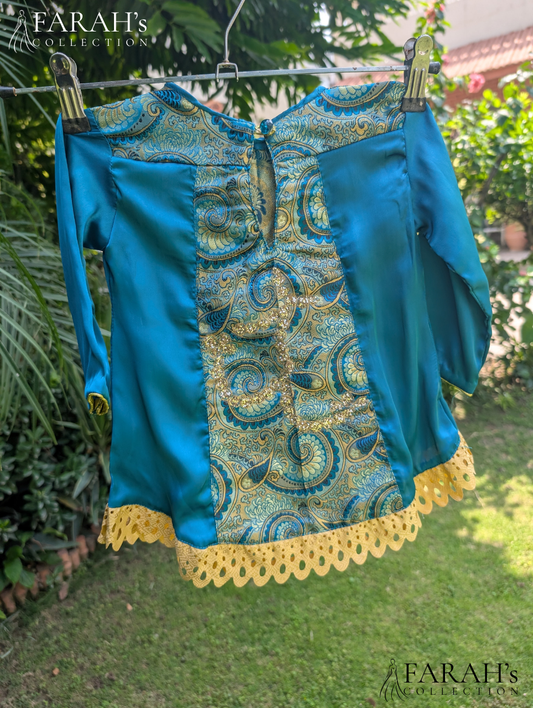 Blue Paisley Festive Kurti with Matching Dhoti Shalwar (2-Piece Set)