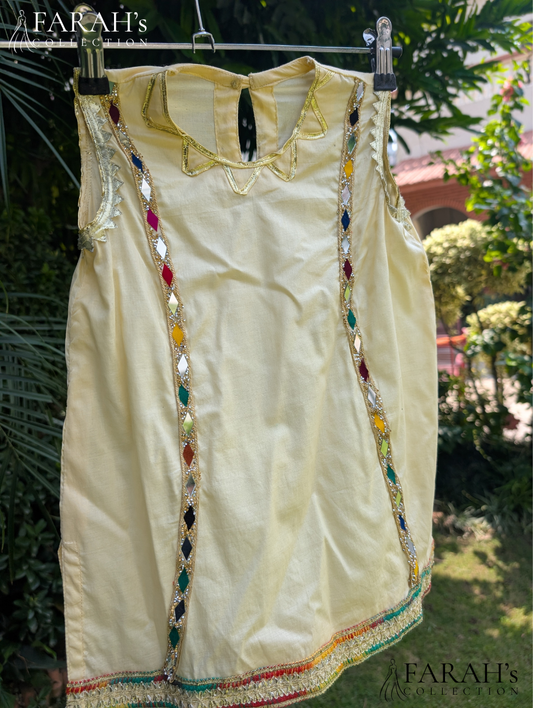 Buttercup Yellow Angrakha Kurti with Flared Gharara & Dupatta (3-Piece Set)