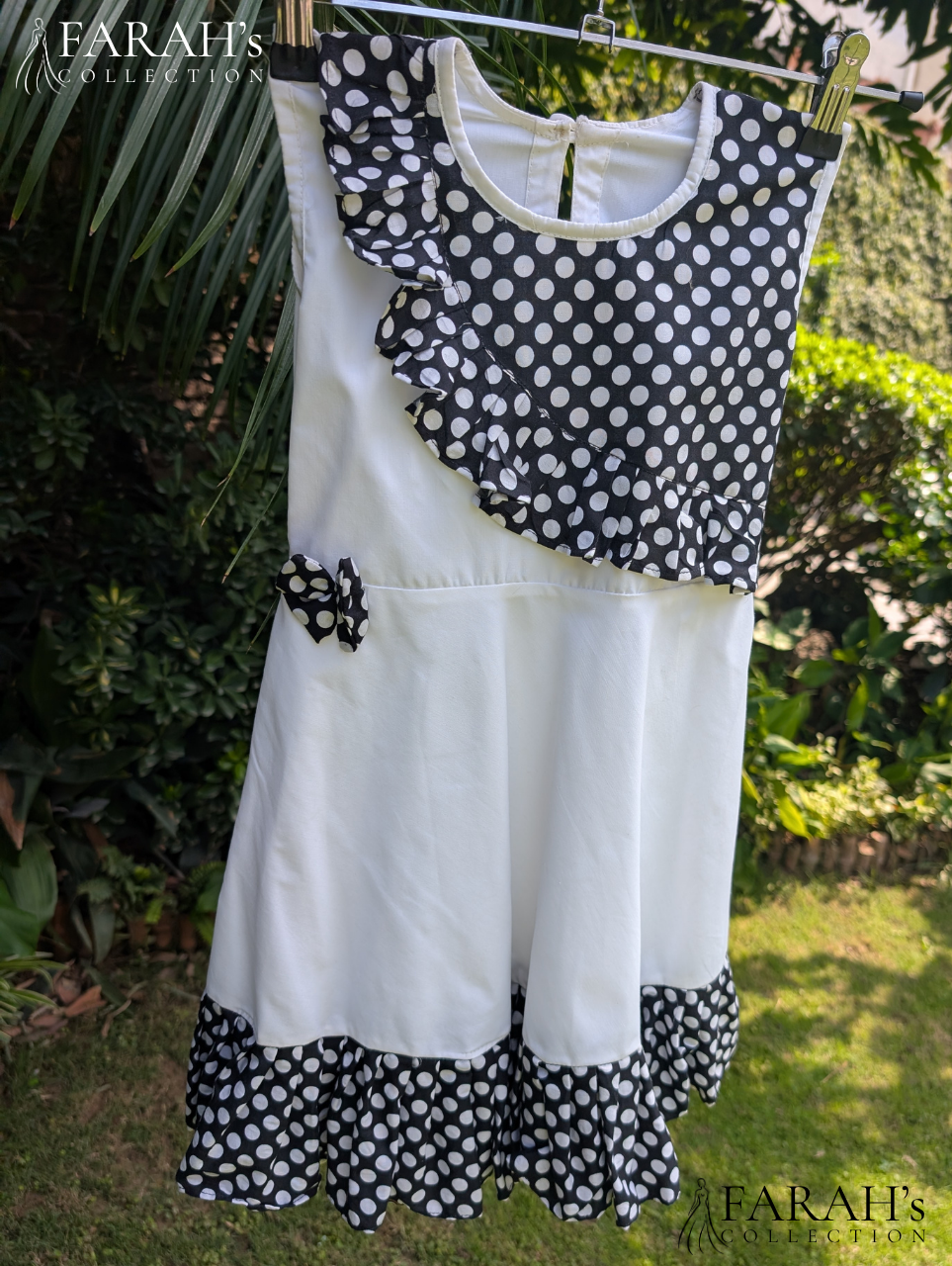 Monochrome Polka Dot & Ivory Ruffle Frock with Bow