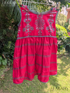 Handcrafted Ruby Floral Frock with Crochet Lace