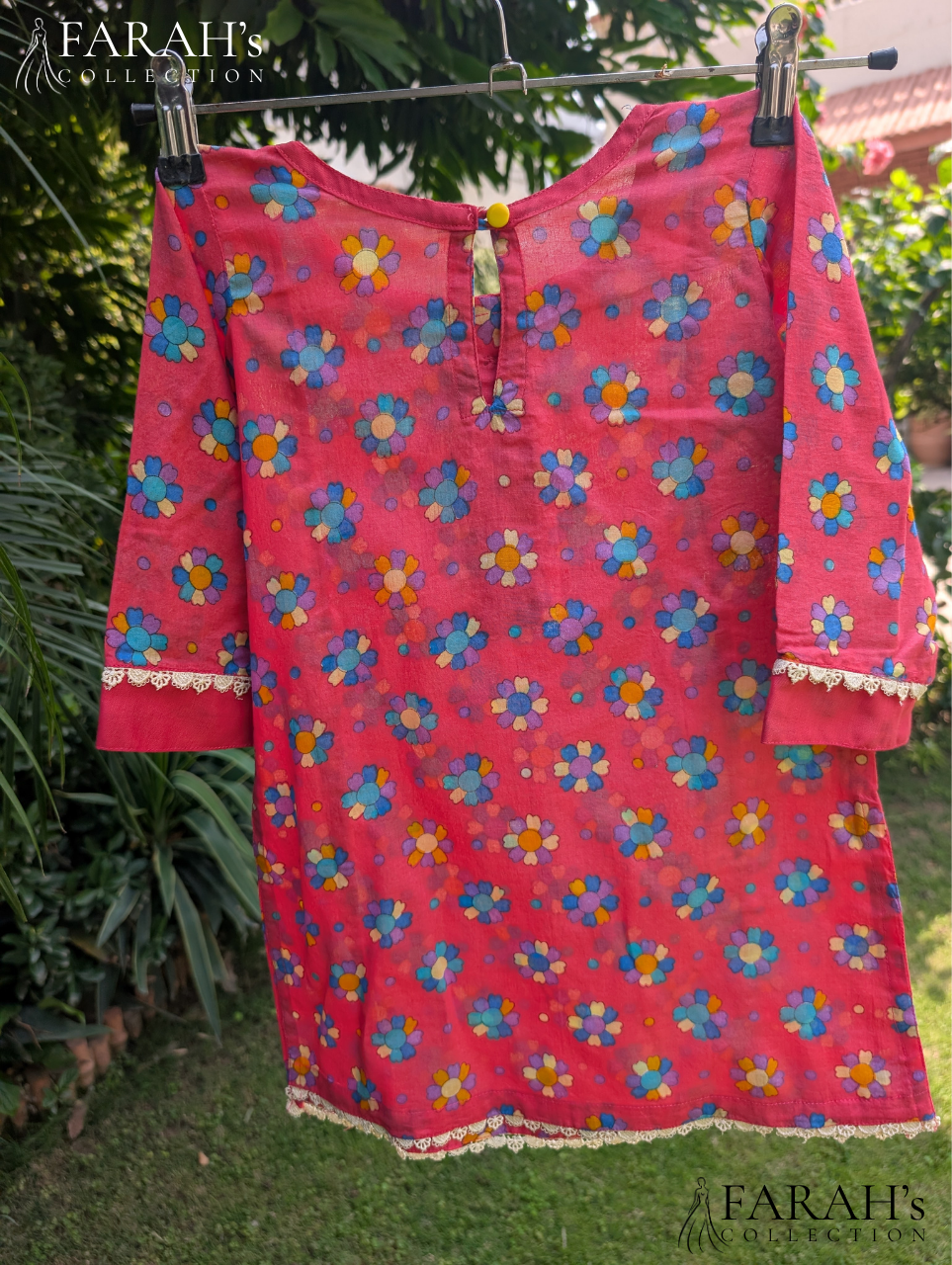 Floral Printed Kurti with Lace Trim (2-Piece Set)