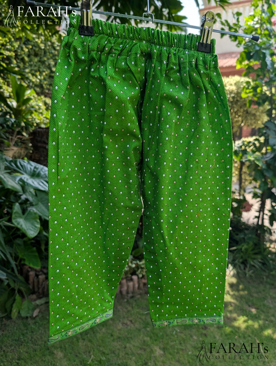 Orange Polka-Dot Kurti with Green Trousers (2-Piece Set)