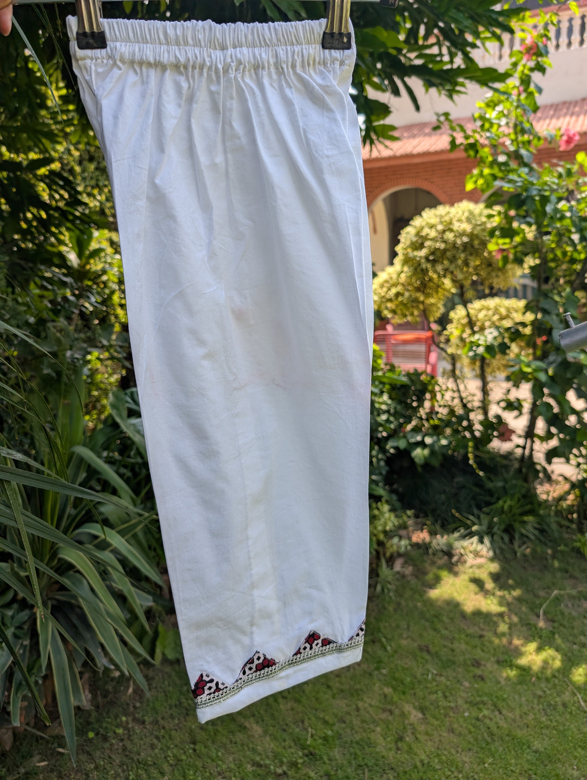 Black & White Patterned Kurti with White Trousers (2-Piece Set)
