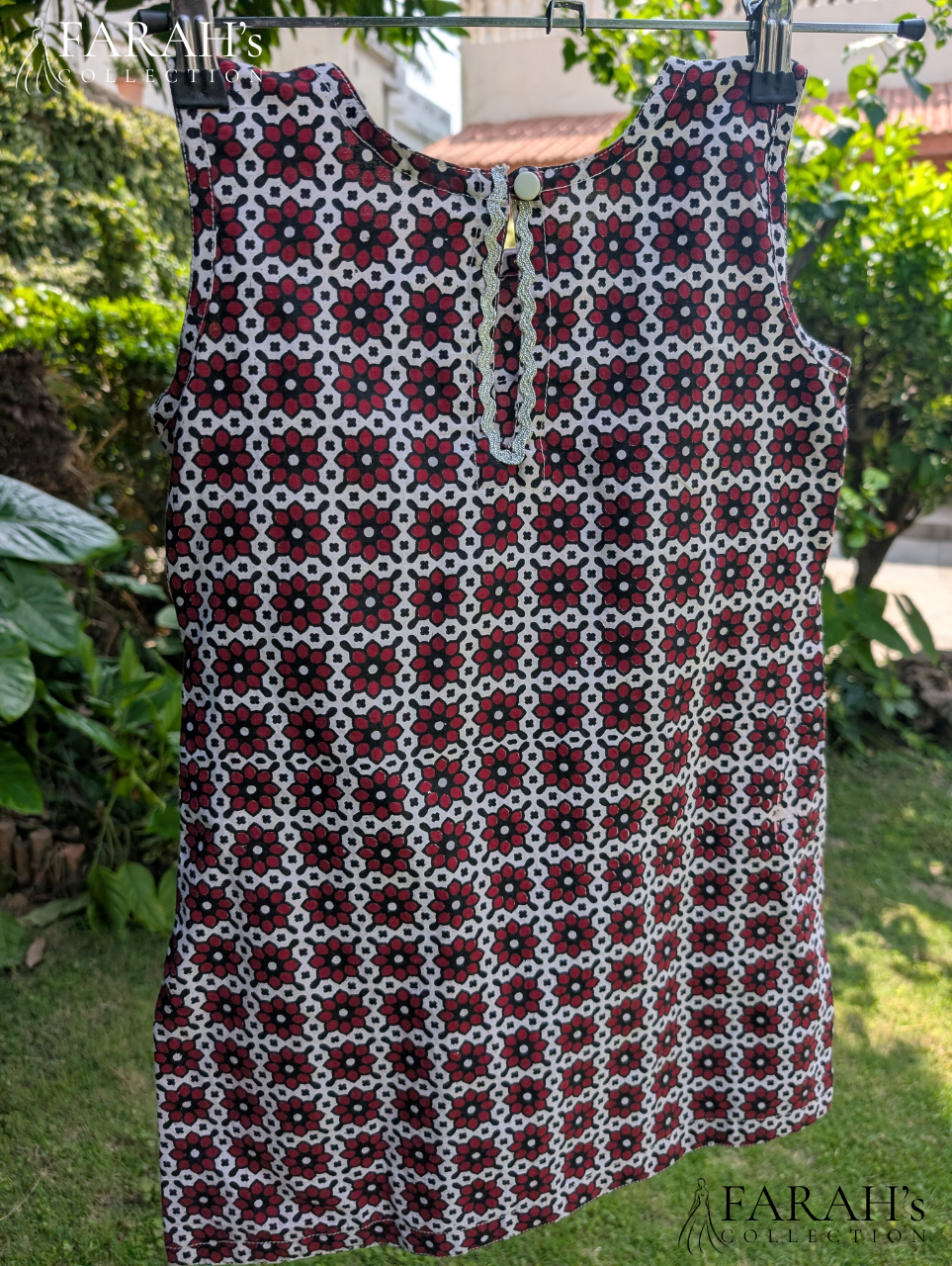 Black & White Patterned Kurti with White Trousers (2-Piece Set)
