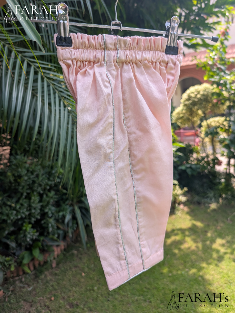 Pastel Pink Gota-Lace Kurti with Matching Trouser (2-Piece Set)