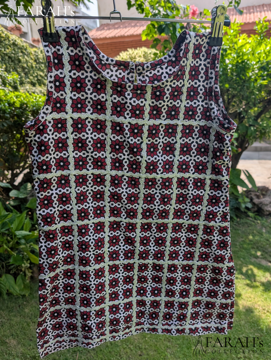 Black & White Patterned Kurti with White Trousers (2-Piece Set)