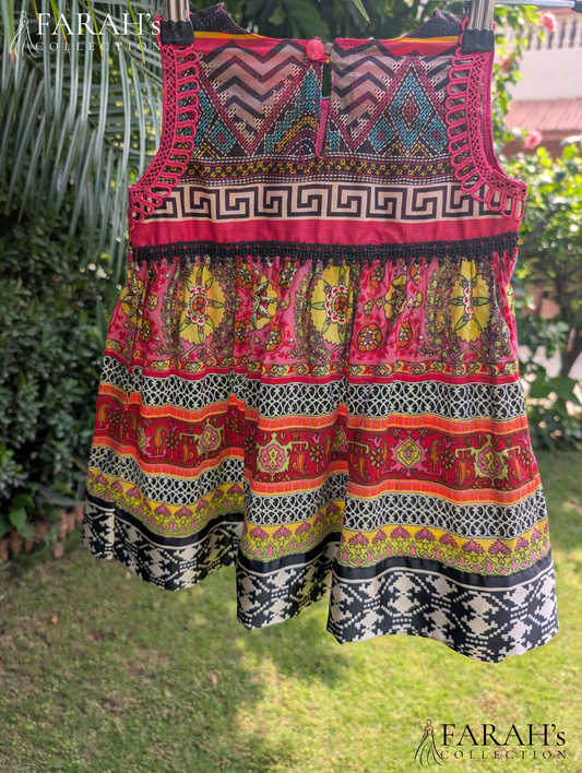 Multi-Pattern Ethnic Print Flared Frock