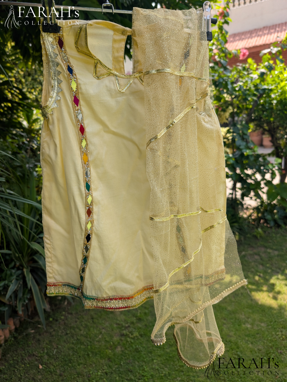 Buttercup Yellow Angrakha Kurti with Flared Gharara & Dupatta (3-Piece Set)