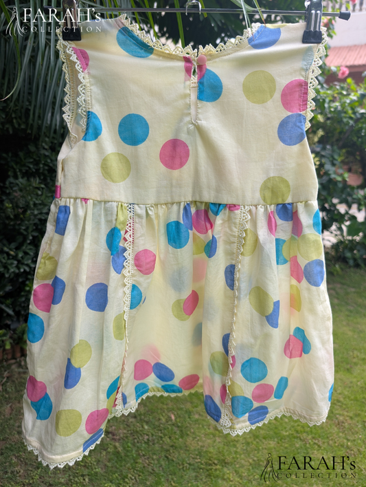 Pastel Polka Dot Cotton Frock with Bow & Tassels