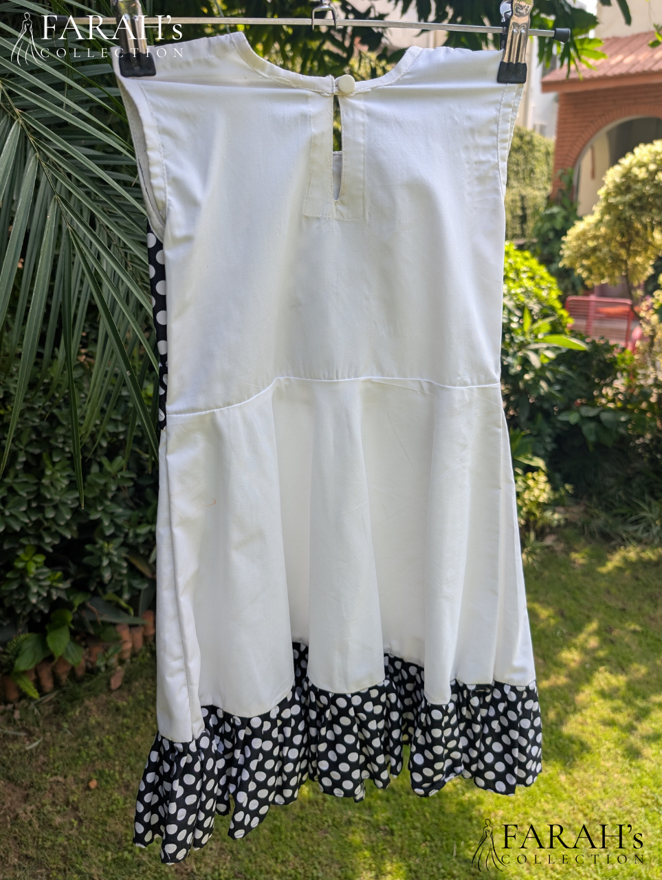 Monochrome Polka Dot & Ivory Ruffle Frock with Bow