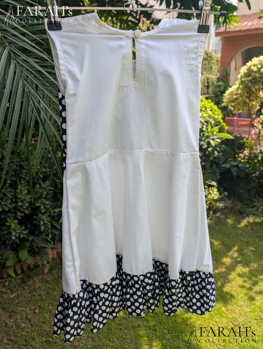 Monochrome Polka Dot & Ivory Ruffle Frock with Bow