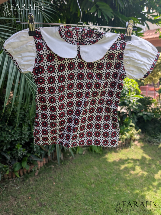 Orange Polka-Dot Kurti with Green Trousers (2-Piece Set)