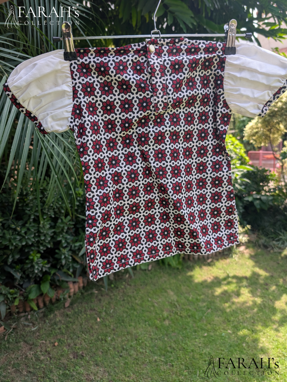 Ajrak-Inspired Top with Peter Pan Collar & Flared Skirt (2-Piece Set)