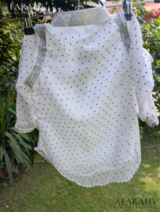 Silver-Embellished Festive Kurti with Jacquard Trousers (2-Piece Set)